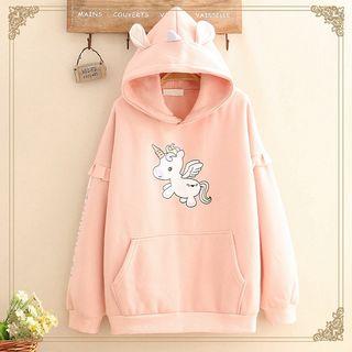 Unicorn Print Fleece-lined Hoodie