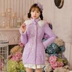Flower Embroidered Faux-fur Panel Long Padded Coat