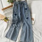 Heart-patch Straight-cut Loose Jeans