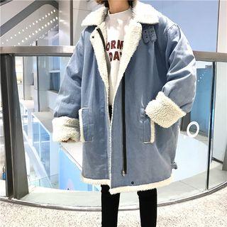 Fleece-lined Denim Jacket Light Blue - One Size