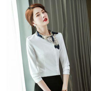 Long-sleeve Bow-neck Blouse / Dress Pants / Midi Mermaid Skirt