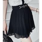 Inset Shorts Chain Trim Pleated Mini Skirt