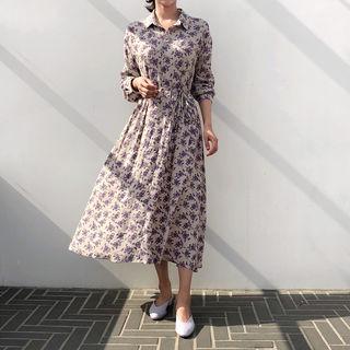 Floral Print Long Shirtdress With Sash