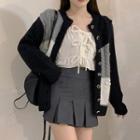Pleated Mini Skirt / Cardigan / Short-sleeve Blouse