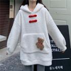 Lovely Ear Hooded Medium Long Long-sleeve Sweatshirt As Shown In Picture - One Size