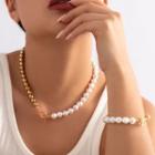 Set: Faux Pearl Panel Necklace + Bracelet