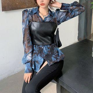Tie-dyed Shirt / Faux Leather Camisole Top