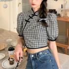 Plaid Short-sleeve Qipao Top