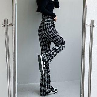 Argyle Print Slit Wide Leg Pants