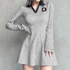 Long-sleeve Letter Embroidered Polo Dress