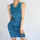 Sleeveless Checkerboard Knit Sheath Dress