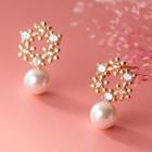 Flower Rhinestone Faux Pearl Sterling Silver Earring 1 Pair - Gold - One Size