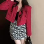 Button-up Jacket / Lace Camisole Top / Zebra Print A-line Skirt