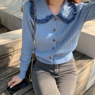 Ruffle Trim Cardigan Light Blue - One Size