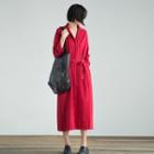Long-sleeve Striped Midi Shirt Dress With Sash