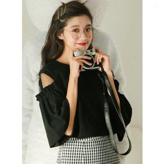 Mesh Panel Flared-sleeve Blouse