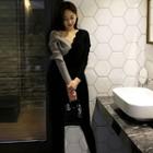 Long-sleeve Two-tone Midi Knit Dress