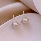 Rhinestone Faux Pearl Stud Earring 1 Pair - Silver Needle - Gold - One Size