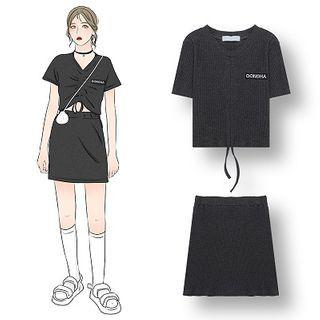 Set: Short-sleeve T-shirt + A-line Skirt Gray - One Size