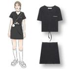 Set: Short-sleeve T-shirt + A-line Skirt Gray - One Size