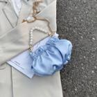 Faux Pearl Chain Strap Shirred Hobo Bag