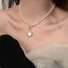 Heart Pendant Faux Pearl Faux Cat Eye Stone Necklace Necklace - Faux Pearl Love Heart - White - One Size