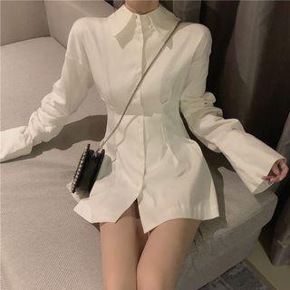 Gather-waist Plain Shirt As Shown In Figure - One Size