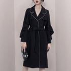 Long-sleeve Collared Contrast Trim A-line Dress