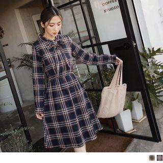 Lace-up Plaid A-line Dress