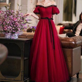 Off-shoulder Mesh Cocktail Dress