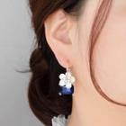 Flower Faux Crystal Dangle Earring 1 Pair - Dark Blue Faux Crystal - Silver - One Size