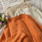 Faux-pearl Cable-knit Sweater In 5 Colors