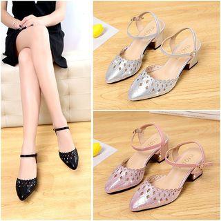Faux Leather Cutout Block Heel Pumps