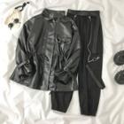 Faux Leather Buckled-cuff Jacket / Harem Pants