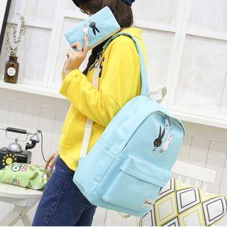 Rabbit Print Canvas Backpack With Pouch