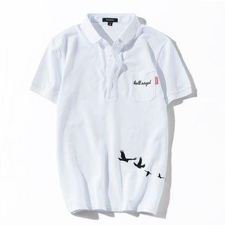 Bird Print Short-sleeve Polo Shirt