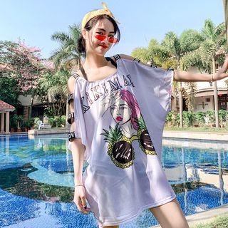 Set: Contrast Trim Swim Top + Shorts + Cover Up