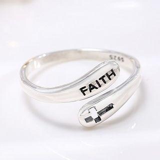 925 Sterling Silver Faith Ring Sterling Silver Ring - Black Lettering - Silver - One Size