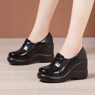 Croc Grain Wedge-heel Shoes