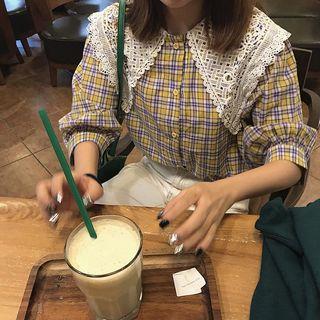 Lace Collar Plaid Blouse