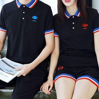Couple Matching Set: Short-sleeve Embroidered Polo Shirt + Shorts