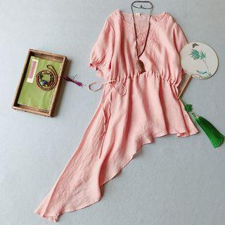 Traditional Chinese Short-sleeve Asymmetric A-line Dress