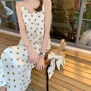 Spaghetti-strap Polka Dot Midi Dress