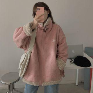 Long-sleeve Suede Plain Zipped Coat