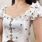 Asymmetric Embroidered Puff-sleeve Blouse