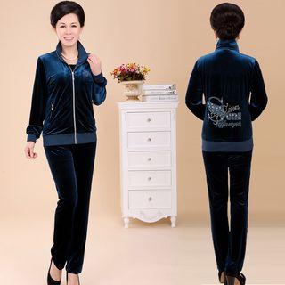 Set: Rhinestone Velvet Zip Jacket + Pants