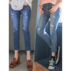 Hidden Band-waist Distressed Slim-fit Jeans