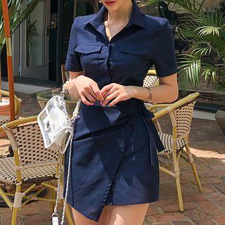 Short-sleeve Asymmetric Mini Shirt Dress