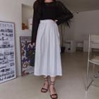 Tie-side Pleated Long Flare Skirt