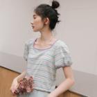 Short-sleeve Striped T-shirt Stripe - Purple - One Size